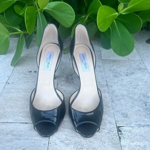 Jimmy Choo Black Patent Leather Peep Toe Heels Size 42 or 11